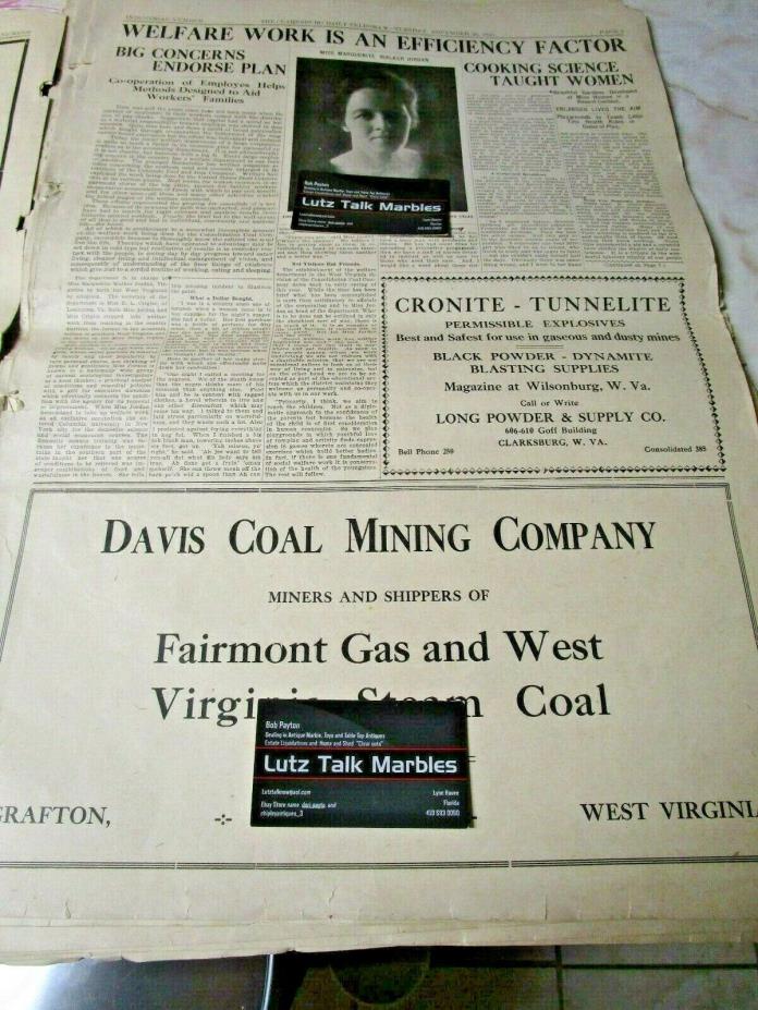 newspaper  page 1916 Clarksburg Fairmont West VA  Davis Coal mining Fairmont Gas