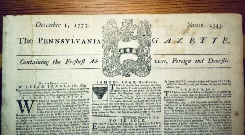 Original Revolutionary Newspaper-1773-Boston Tea Party-Pennsylvania Gazette