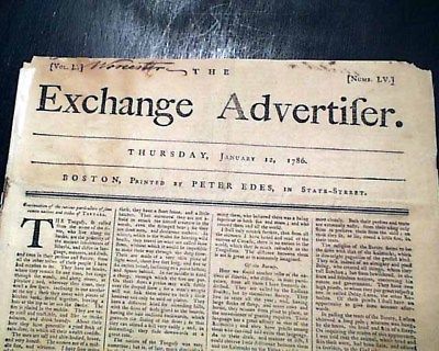 Very Rare 18th Century BOSTON Massachusetts Short Lived 1786 American Newspaper