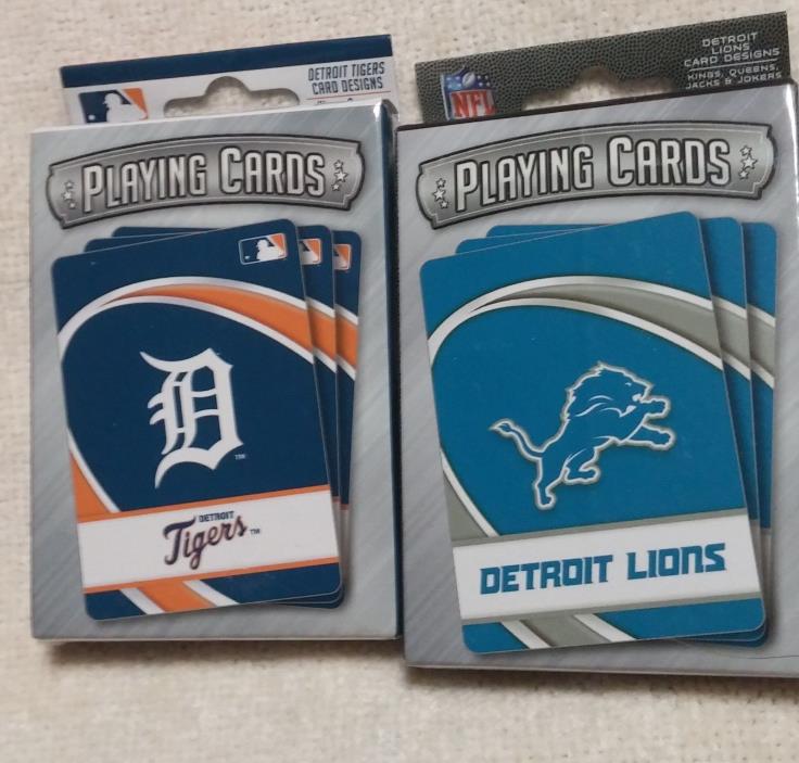 NWT 2 DECKS OF PLAYING CARDS  DETROIT TIGERS & LIONS