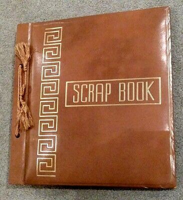 VTG SCRAP BOOK Gold Embossed Brown Padded Cover Photo Album Paper Ivory Sheets