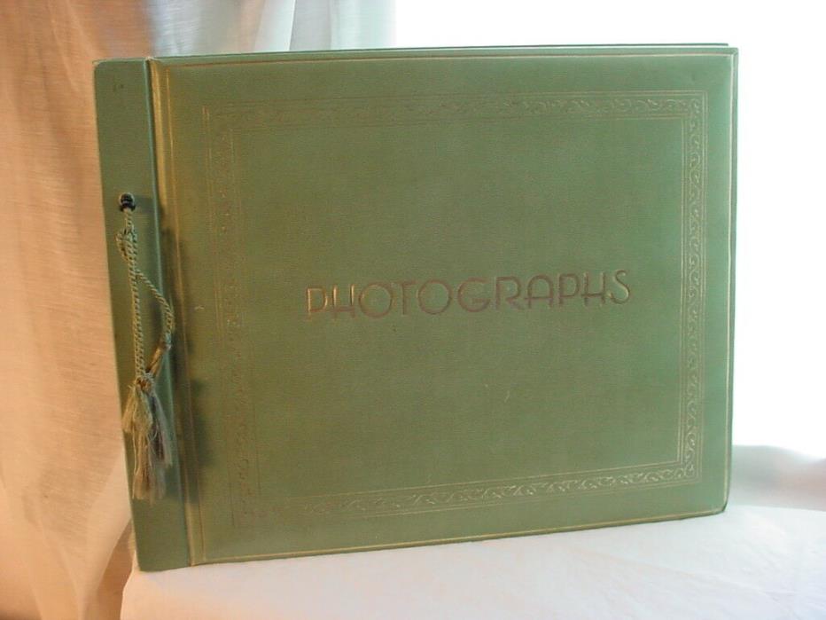 Green Photo Scrapbook Vintage with Black Pages Cord Bound