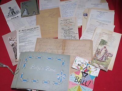 1946 - 1956  ~ BABY BOOK SCRAPBOOK / HAIR, CARDS, PHOTOS, BONNET, REPORT CARDS