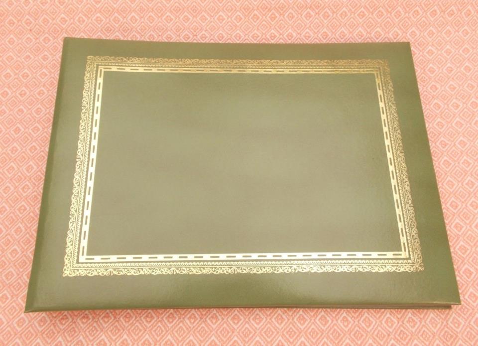 Photo Post Card Scrapbook Album Green Padded Covers Never Used Black Pages