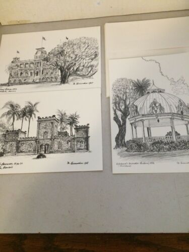 Historic Hawaii Pen & Ink Drawings  Mary Leineweber 3 Note Cards & Envelopes