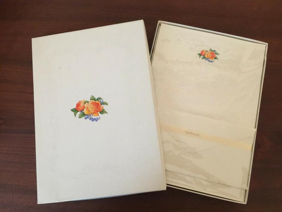 Vintage Hallmark Stationery Box Set Embossed Lace Roses New Old Stock