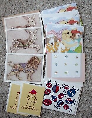 10 Blank Notecards - Dog Days of Summer - Carousel - Happy Hat - Mini Print