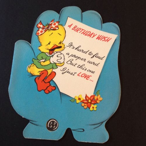 Vintage Greeting Card Birthday Glove Duck Flowers