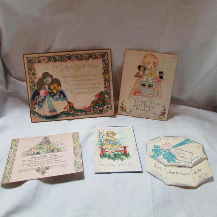 Vintage 1920's-30's Lot of 5 Birthday Greeting Cards