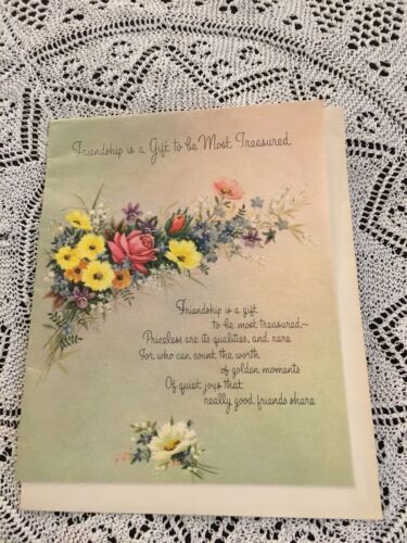 Vintage Greeting Card Norcross Friendship Flowers Glitter
