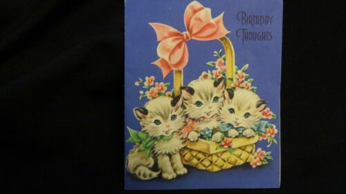 Vintage Kittens In Basket Birthday Card 1940 By Sunshine