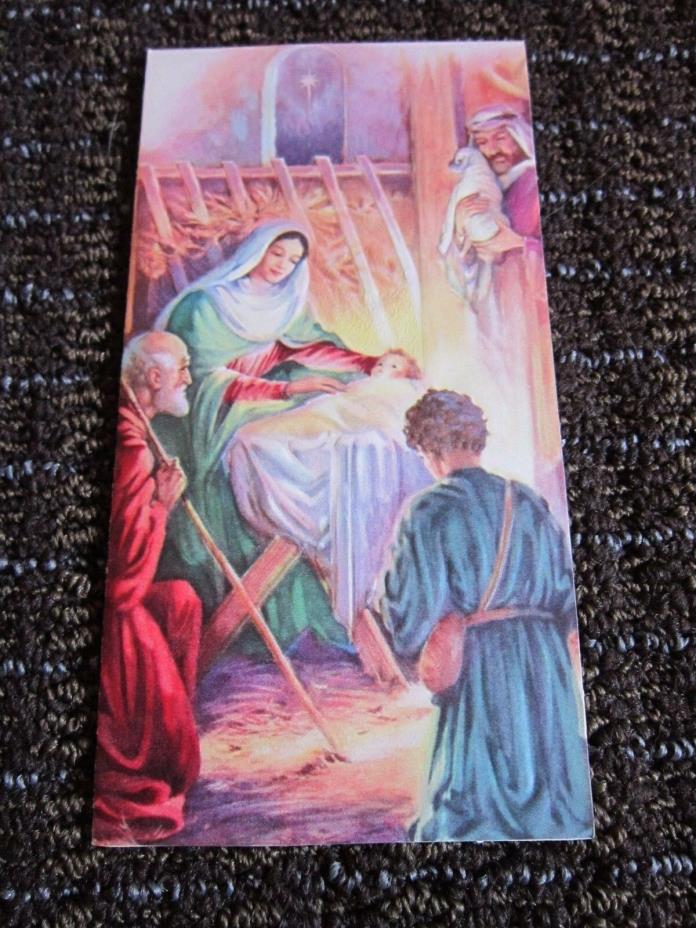 Vintage Christmas Card Nativity Shepherds Star Embossed UNUSED Rosary Verse