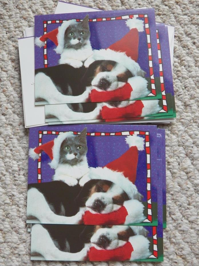 Vintage Plus Mark Christmas Greeting Cards PUPPY & KITTEN SANTA 15 Cards & Env