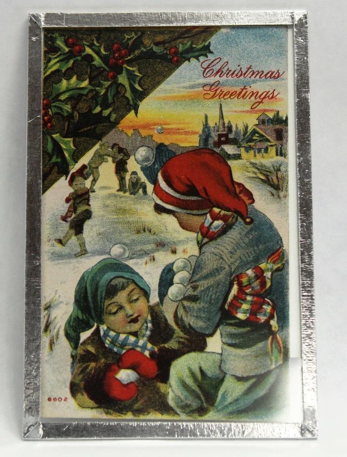 Vintage Post Card- CHRISTMAS Greeting Children Playing Split Back Linen Card