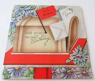 Used Vtg Greeting Card Mailbox w Letters Inside by Flowers