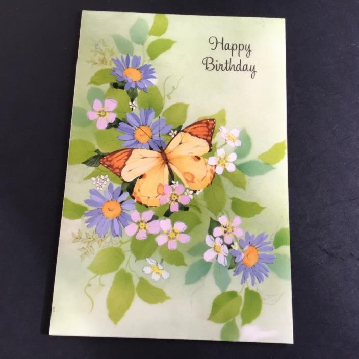 Vintage (Unused) Happy Birthday Greeting Card, Butterfly & Daisies, By Hallmark