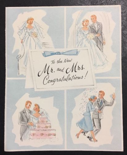 Mid Century Bride Groom Wedding Couple Congratulations Vintage Greeting Card