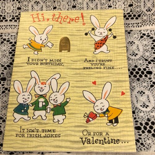 Vintage Greeting Card Valentine Cute Silly Bunny Rabbit