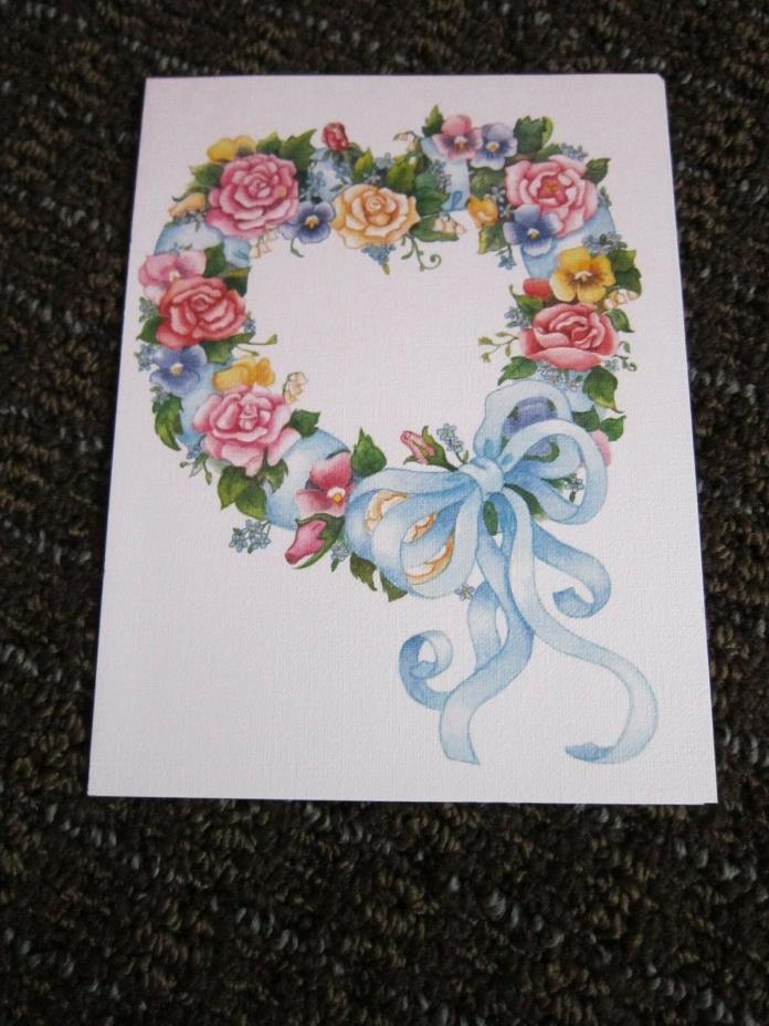 Vtg Card Rose Heart Wreath Janice Castiglione Art Blank UNUSED Note Card