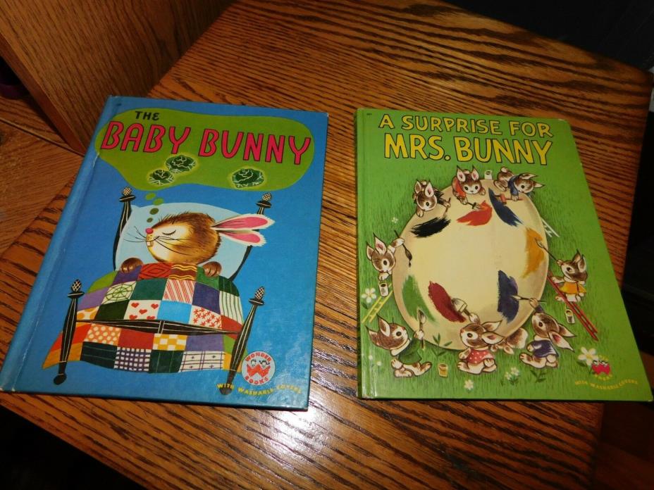 Easter Bunny Vintage Wonder Books 1950's Cute Graphics Baby Bunny +