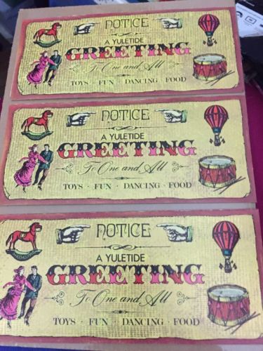 Vintage 3 Yuletide Christmas cards Holiday 8” x 3 1/2