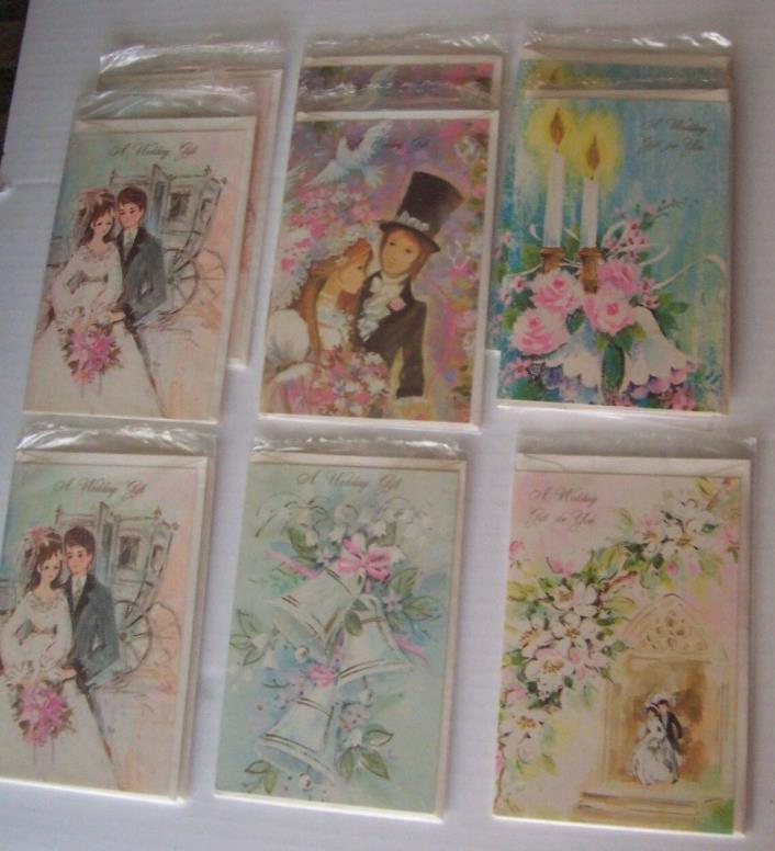 LOT OF 9 VINTAGE WEDDING GIFT GREETING CARDS - UNUSED WITH ENVELOPES IN PLASTIC