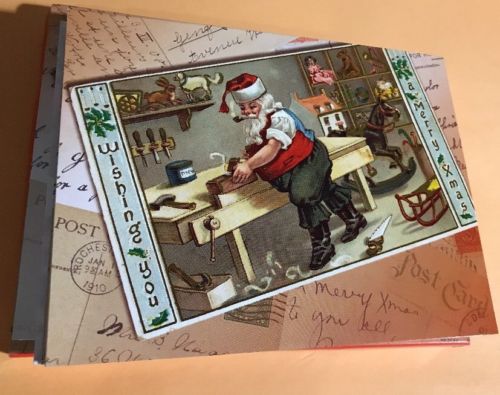 Santa Working Woodshop, Toy Making Unused Christmas Cards 12 Cards & Envs