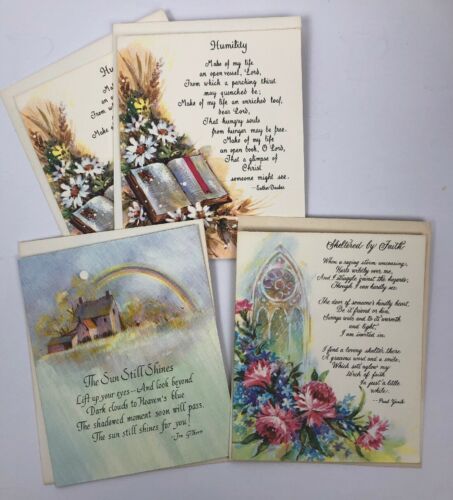 Vintage Lot Of 4 Mid Century Greeting Cards Sunshine Line Religious Bible Verses