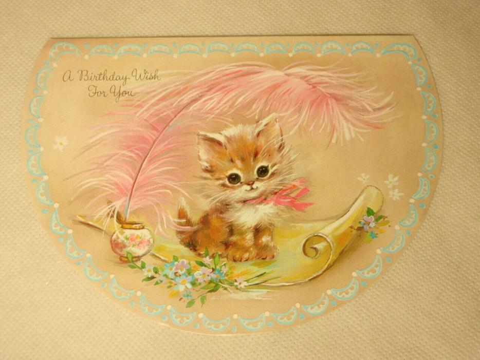 Vtg Birthday Greeting Card Kitten Cat UNUSED