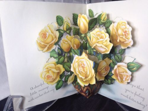 Roses 10 Vtg 1950s Ilo W Germany Get Well card  pop up bouquet unused retail