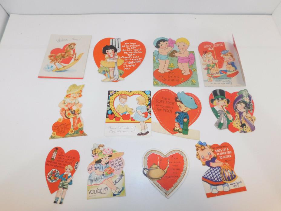 Vintage Very Old Lot 12 Valentines Day Cards VERY NICE!!  30's  40's #1