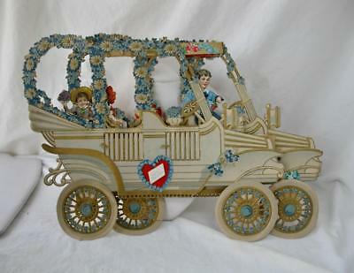 Rare 3-D Car Valentine German Victorian Embossed Die Cut Fold Out 14