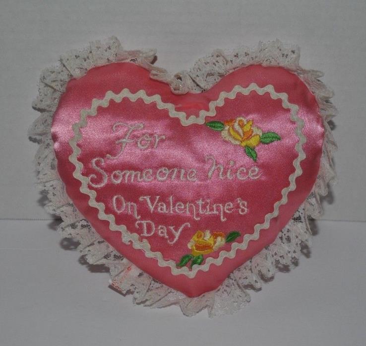 Vintage Valentine Pillow Satin Stitch Embroidery Heart Valentine's Lace