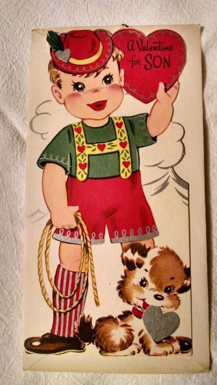 Vintage Valentine Card For Son Boy Puppy Heart