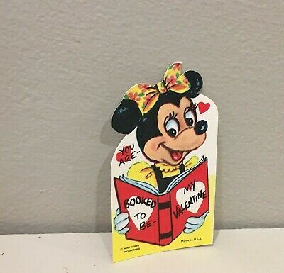 Vintage Valentine Card Walt Disney Minnie Mouse Reading Book Unused 60's