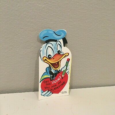 Vintage Valentine Card Walt Disney Donald Duck Pencil Get the Point Unused 60's