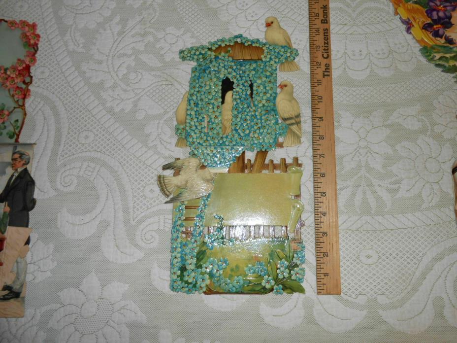 Antique Victorian Dimensional Fold Open Die-Cut  Love Birds House NOS