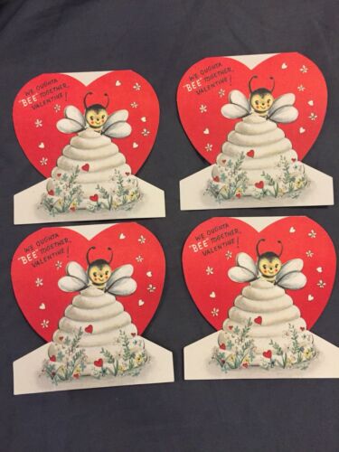 Lot Of Four Vintage Valentine’s Bumble Bee Hallmark Archives 1955 4 Unused
