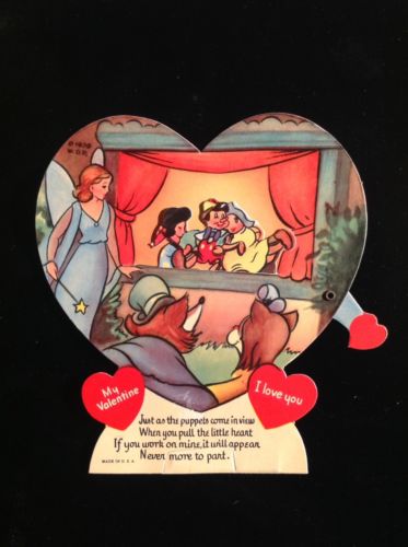 Mint Circa 1939 Walt Disney Puppet Show  Pinocchio Valentine Mechanical Card