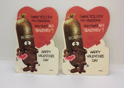 2 Vintage Valentines Die Cut Unused Anthropomorphic Baloney American Greetings