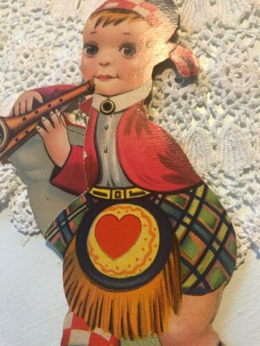 Vintage Valentines Day Card Mechanical Scottish Boy Kilt Bonny Lassie Stand Up