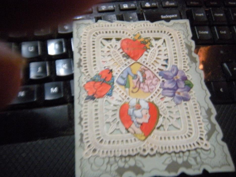 Vintage Antique Valentine's Day Die Cut Card paper lace Heart Victorian LADY