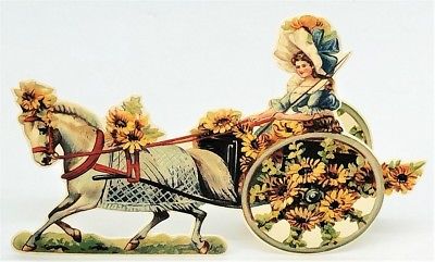 3D VALENTINE CARD Victorian Lady SUN FLOWER PONY CART Mint/Sealed RARE! Shackman