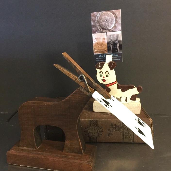 Vintage Desk Accessories Set 2 Wood Kitschy Animals Dog Donkey Hand Made Mail