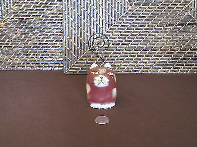 Decorative memo holder wood cat figurine metal tail
