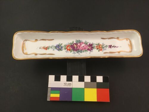 Rare French Porcelain Desk Pen Tray Pen Holder Hand Painted Flowers B-B