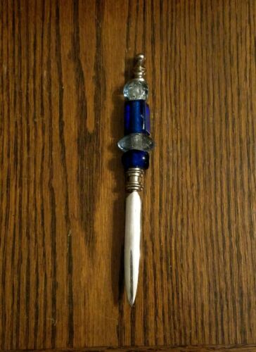 Vintage India Letter Opener Blue and Clear Gemstone Handle