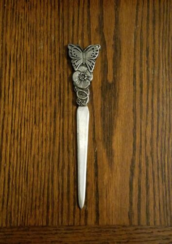 Vintage METZKE Pewter Butterfly Flower Letter Opener circa 1975