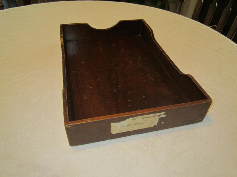 Vintage Dovetail Wood Inbox Desk Paper Tray Office Organizer Box