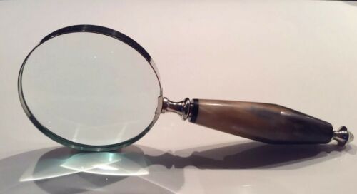 HORN HANDLE MAGNIFYING GLASS Chrome Accents Maritime Magnifier Desk Accessory